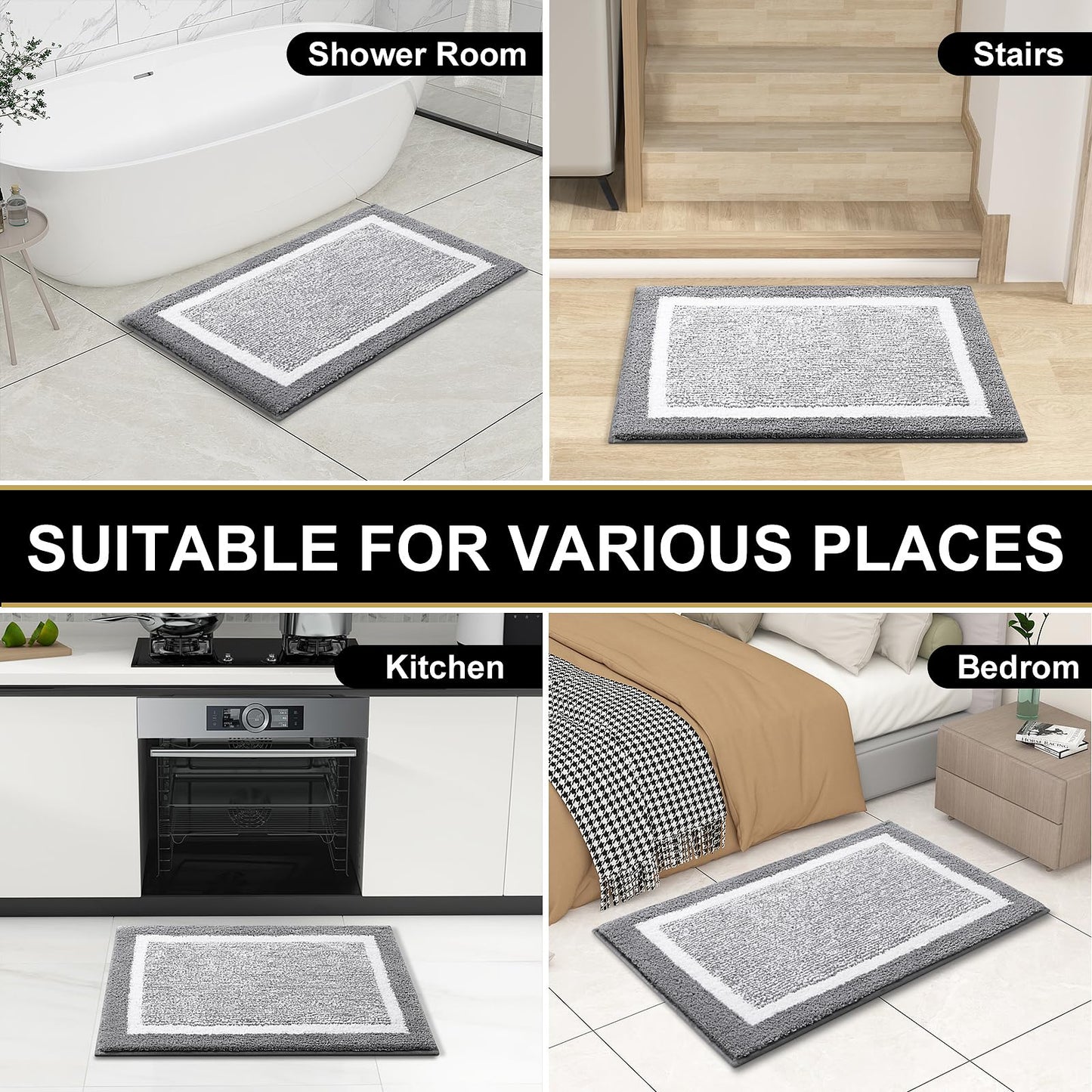 OLANLY Small Bathroom Rugs 24x16, Extra Soft and Absorbent Microfiber Bath Rugs, Non-Slip, Machine Washable, Quick Dry Shaggy Bath Carpet, Bath Mats for Bathroom Floor, Tub, Shower, Grey