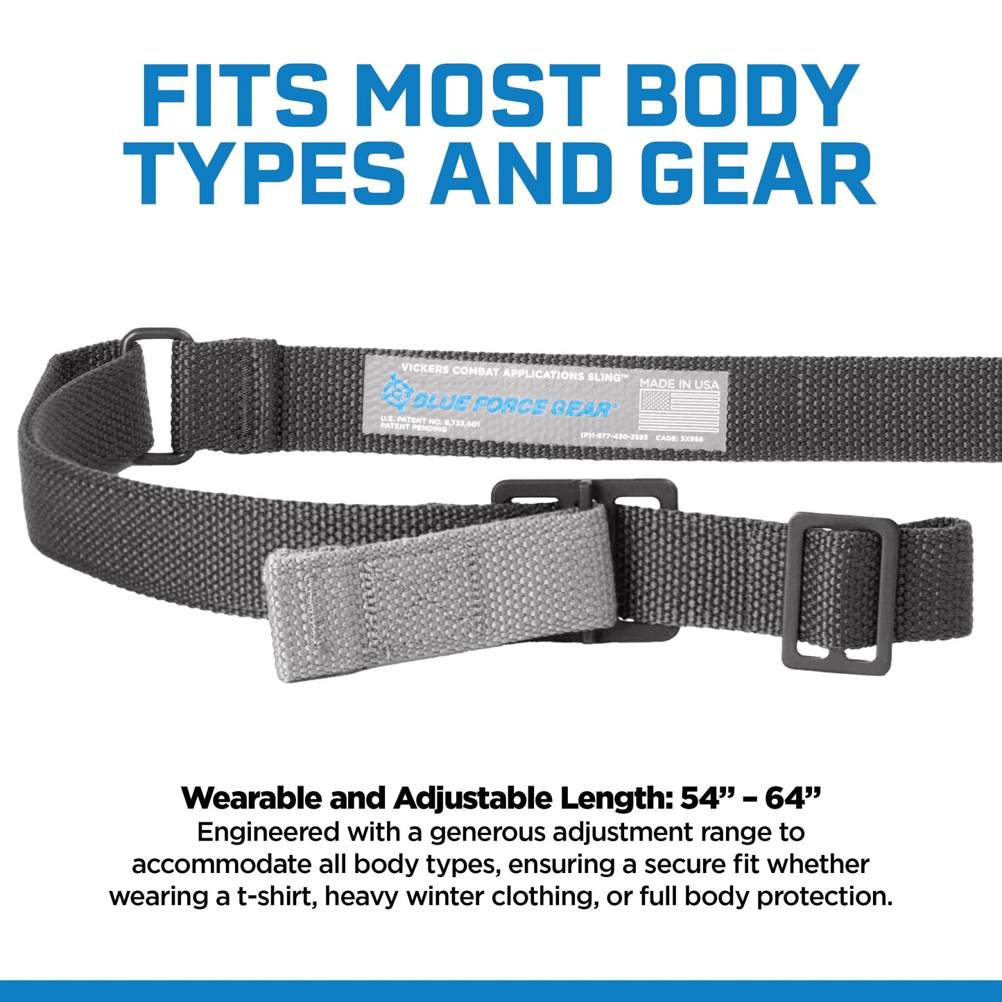 Blue Force Gear Vickers Sling, Patented 2-Point Adjustable, Black