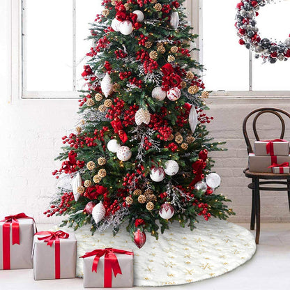 Dremisland Christmas Tree Skirt 36" Large White&Gold Luxury Faux Fur Tree Skirt with Snowflakes Super Soft Thick Plush Tree Skirt for Xmas Tree Decoration (Golden, 36inch/90cm)