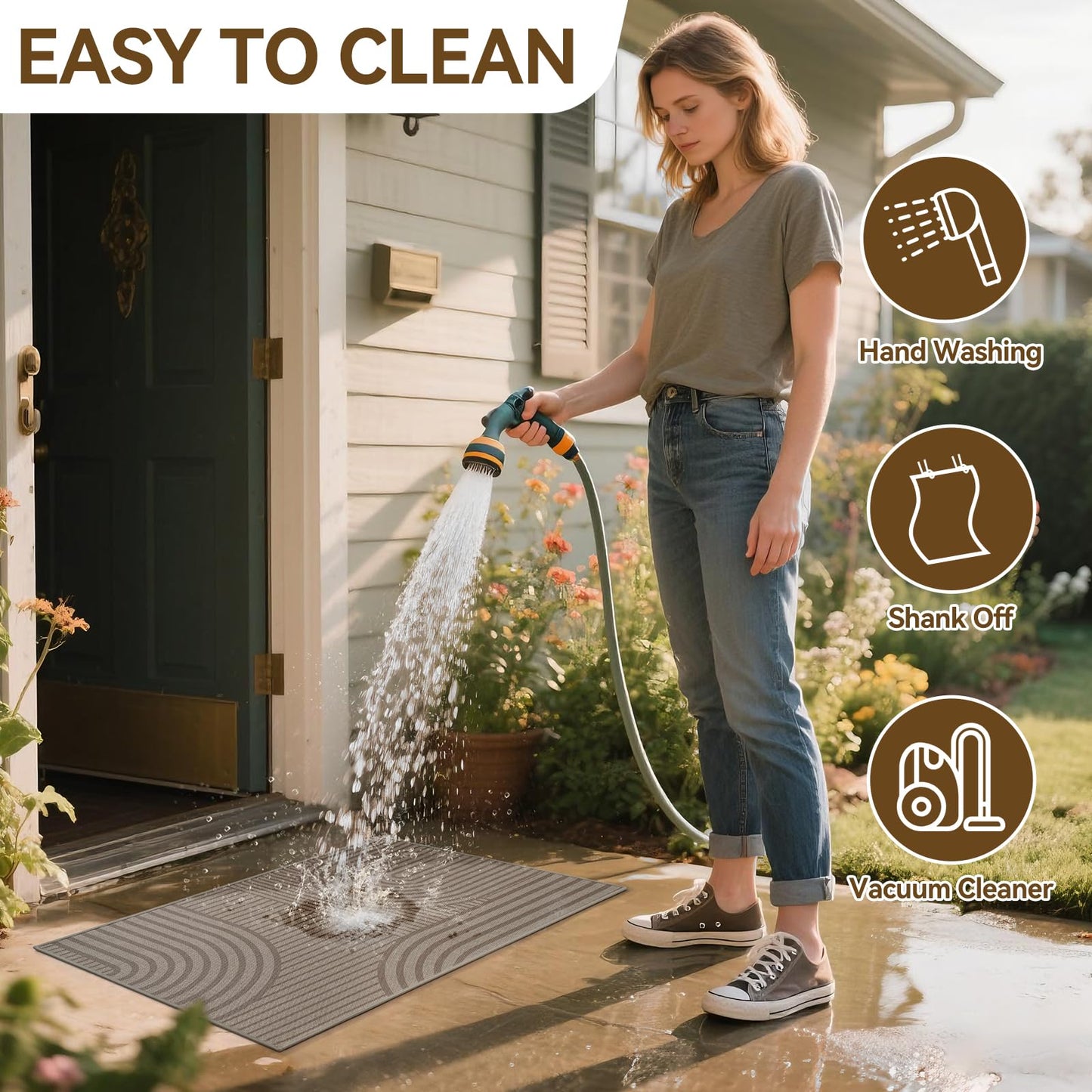 QiCaiJia Front Door Mat 31''x47'', Absorbent Dirt Resist Washable Non Slip Low-Profile Indoor Doormat, Easy Clean Welcome Entryway Door Mats, Brown