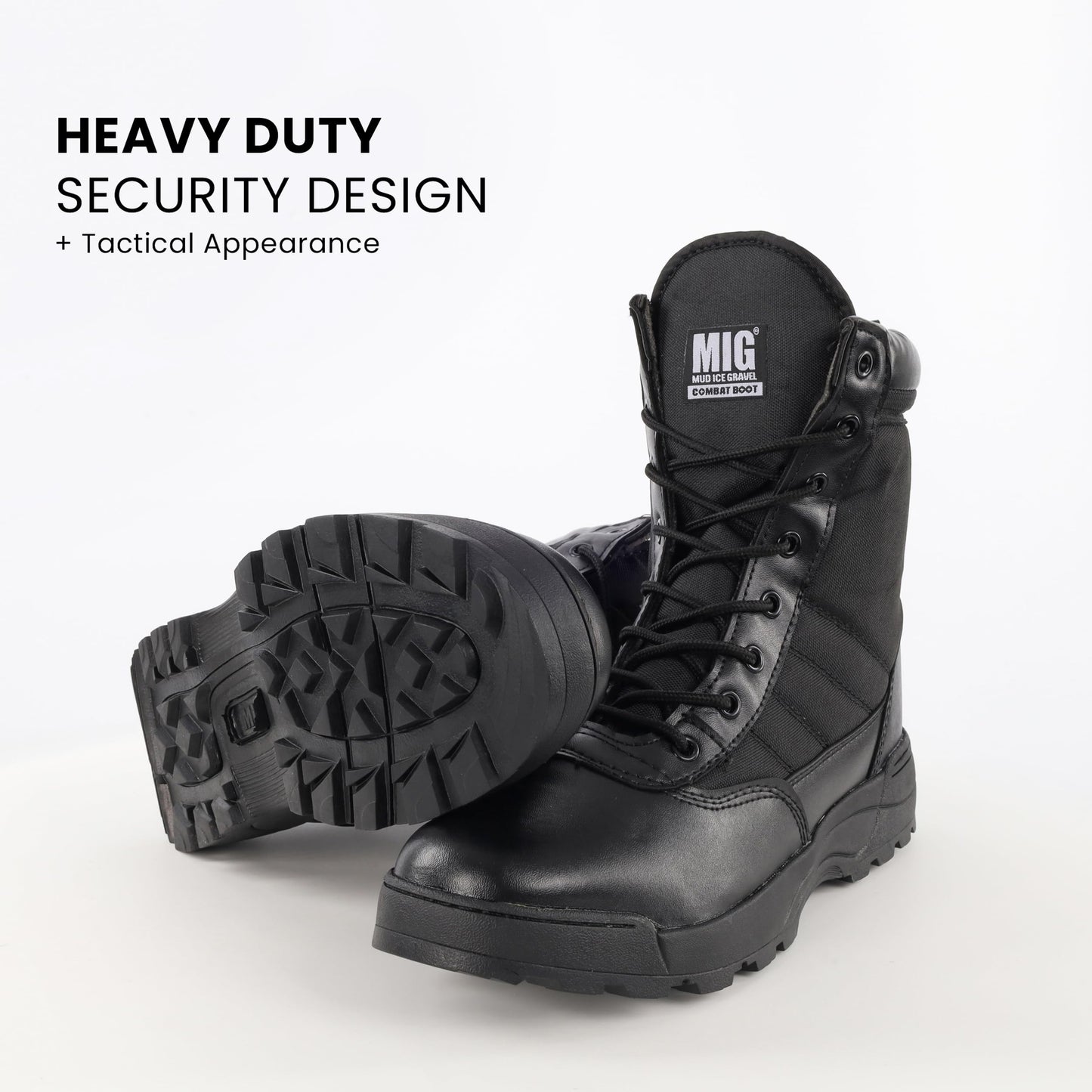 Mens MIG side zip & lace up Army Tactical Combat Boots (Black, UK9)