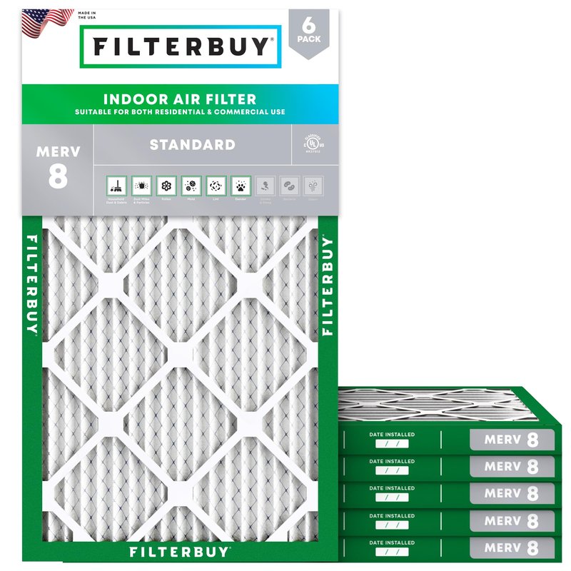 Filterbuy 15x30x1 Air Filter MERV 8 Essential Dust & Allergy Defense (6-Pack), Electrostatic Pleated HVAC AC Furnace Filters Replacement, Made in USA (Actual Size: 14.50 x 29.50 x 0.75)