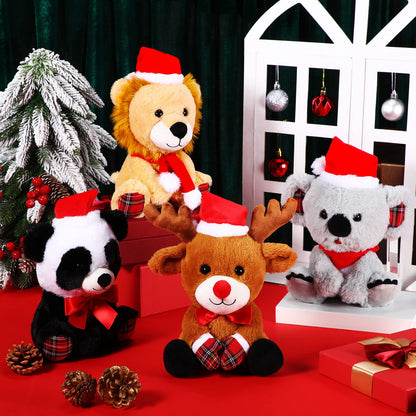 Threan 8 Inch Christmas Stuffed Animal Christmas Plush Doll with Santa Hat for Holiday Decoration Winter Gifts(Koalas Style)