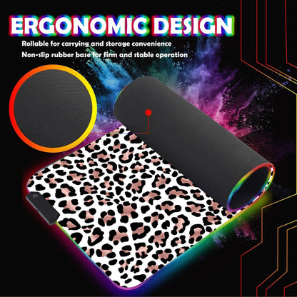 CICPLKSE Customized RGB Gaming Mouse Pad and Coffee Coaster,Large Glowing Led Anti-Slip Rubber Base Computer Keyboard Desk Mouse Mat 31.4x11.8 Inch,Leopard Print