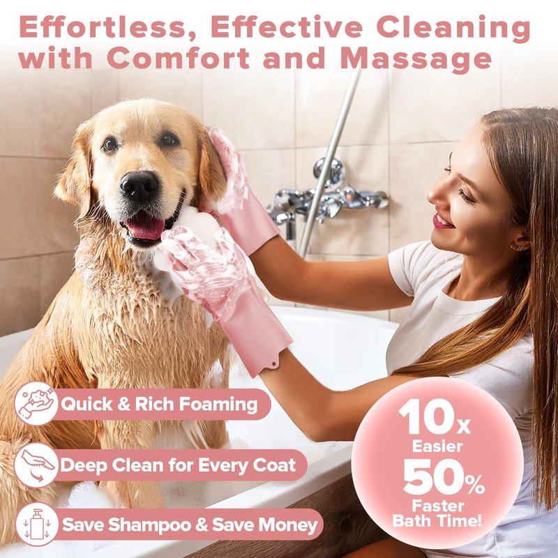 Augwind 6PCS Pet Grooming Kit for Dogs, Cats and Horses | Dog Washing Gloves | Cleanroom Gloves | Dog Bath Brush | Dog Bath Gloves | Dog Shampoo Brush | Dog Bath Supplies (Light Pink)