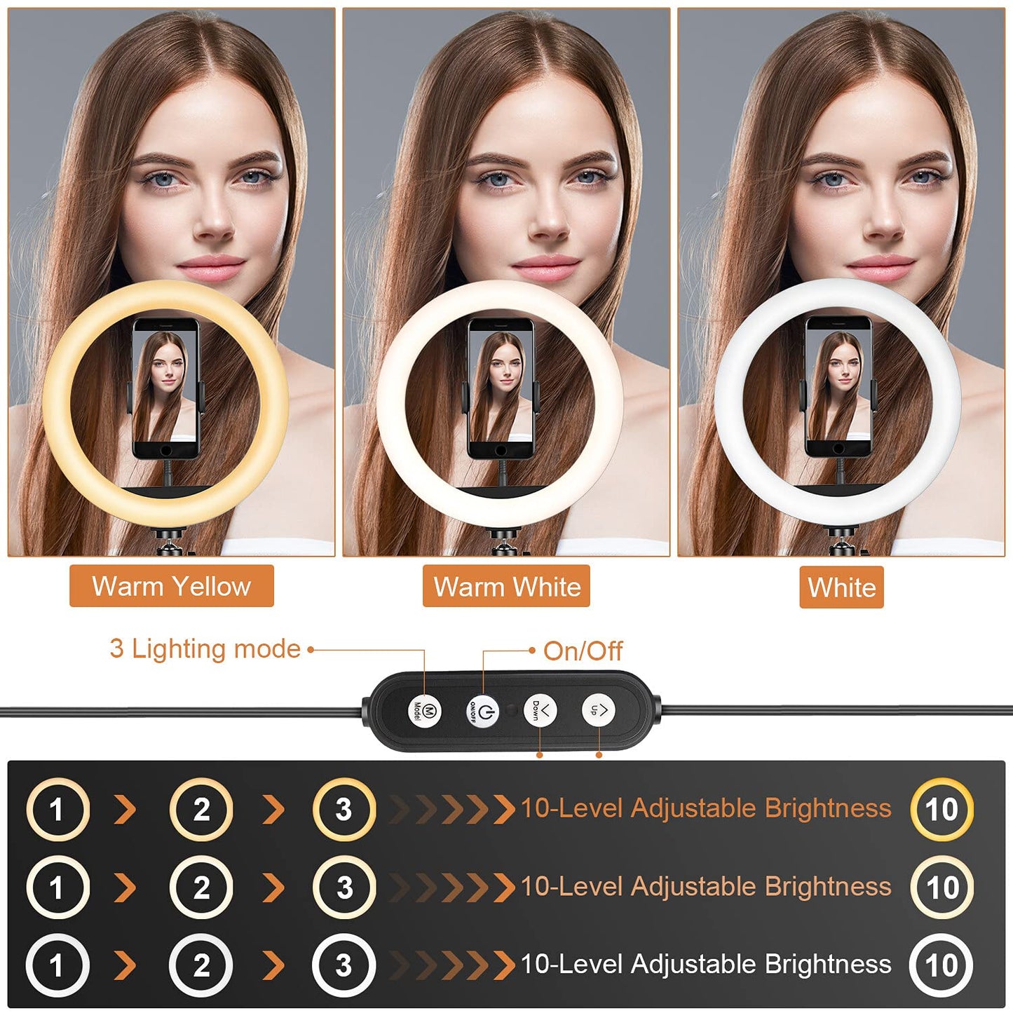 UPhitnis 10" Ring Light with Tripod Stand & Phone Holder, Selfie Ring Light with 63" Tripod Stand with 3 Light Modes & 10 Brightness Level for YouTube/Instagram/Video/Photography/Live Streaming…