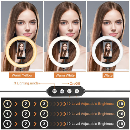 UPhitnis 10" Ring Light with Tripod Stand & Phone Holder, Selfie Ring Light with 63" Tripod Stand with 3 Light Modes & 10 Brightness Level for YouTube/Instagram/Video/Photography/Live Streaming…