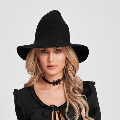Edoneery Halloween Witch Hat for Women Wide Brim Foldable Pointed Cap for Halloween Party Costume Accessory