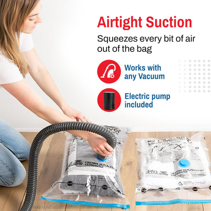 10 Pack Variety Vacuum Storage Bags for Comforters, Blankets & Clothes – Vacuum Sealed Compression Bags with Electric Pump – Space Saver Storage Bags for Bedding, Travel & Organization (4M, 3L, 3XL)