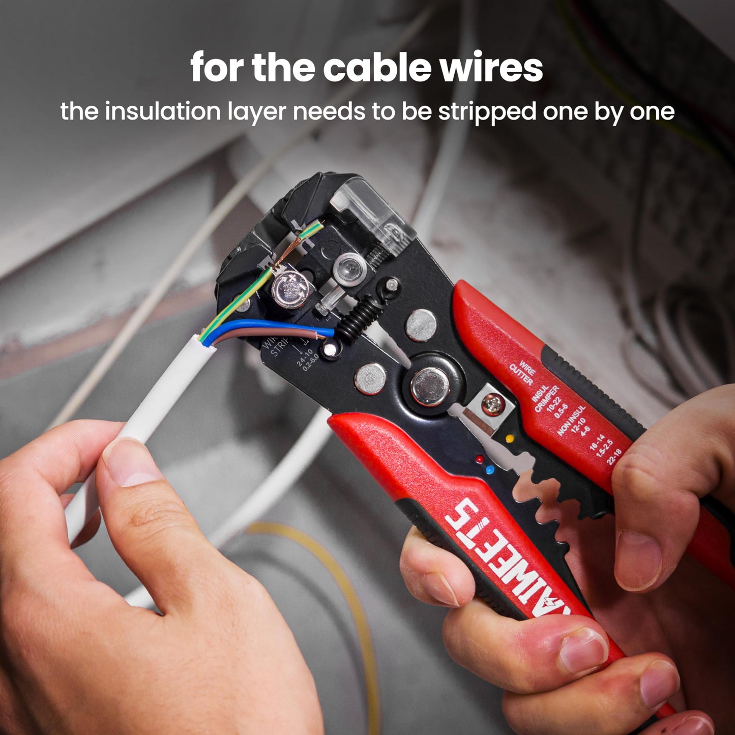KAIWEETS Wire Strippers Electrical, 3 in 1 Wire Cutters, Electrical Tools Terminal Crimper for Electricians, Circuit, Distribution Box Repair, AWG 10-22, Pressure Adjust Rotary Switch, SK5 Cutter