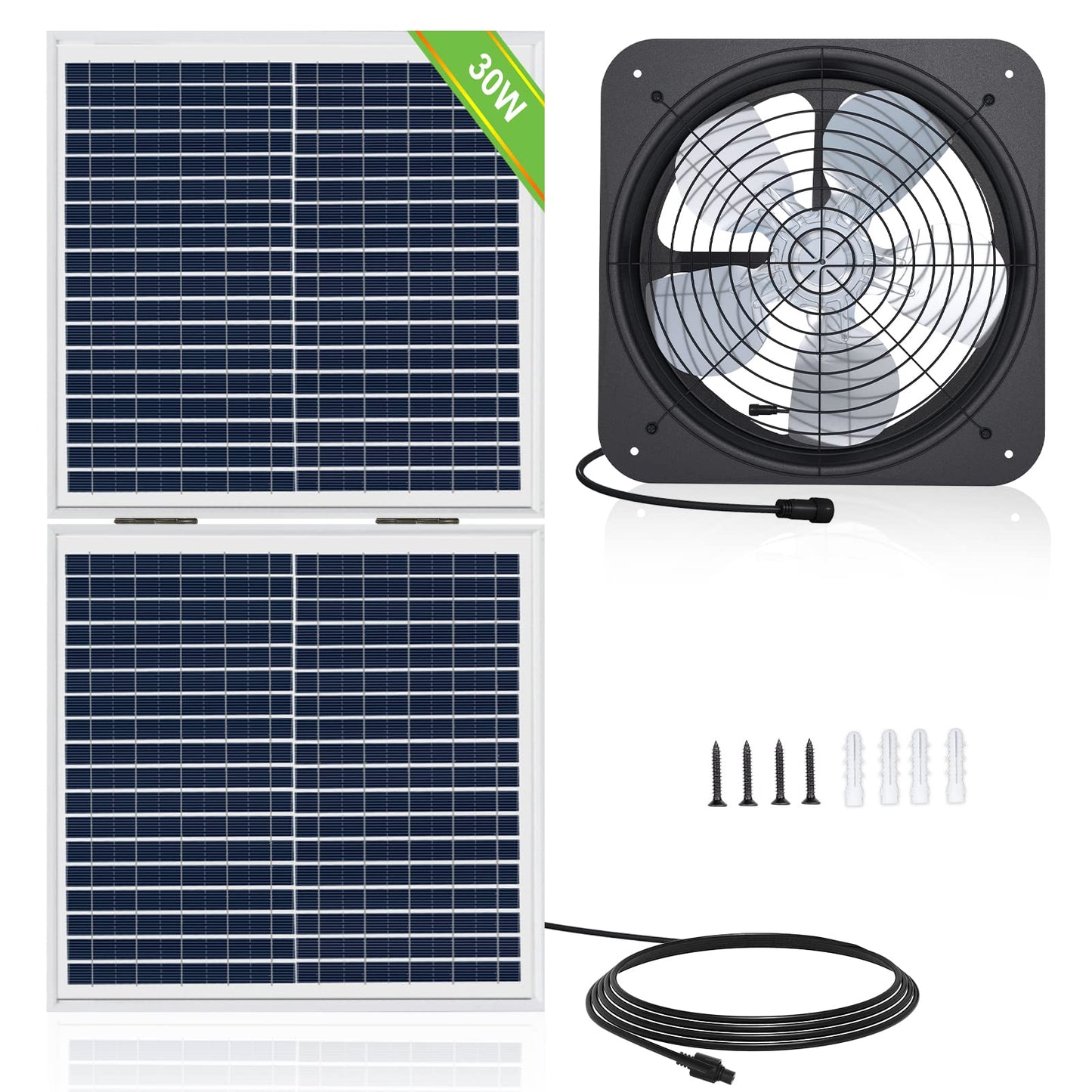 ECO-WORTHY 25W Solar Powered Attic Ventilator Gable Roof Vent Fan with 30W Foldable Panel - Fans for Home Attic, Greenhouse, RV or Outdoor, Ready-to-Use Fan,