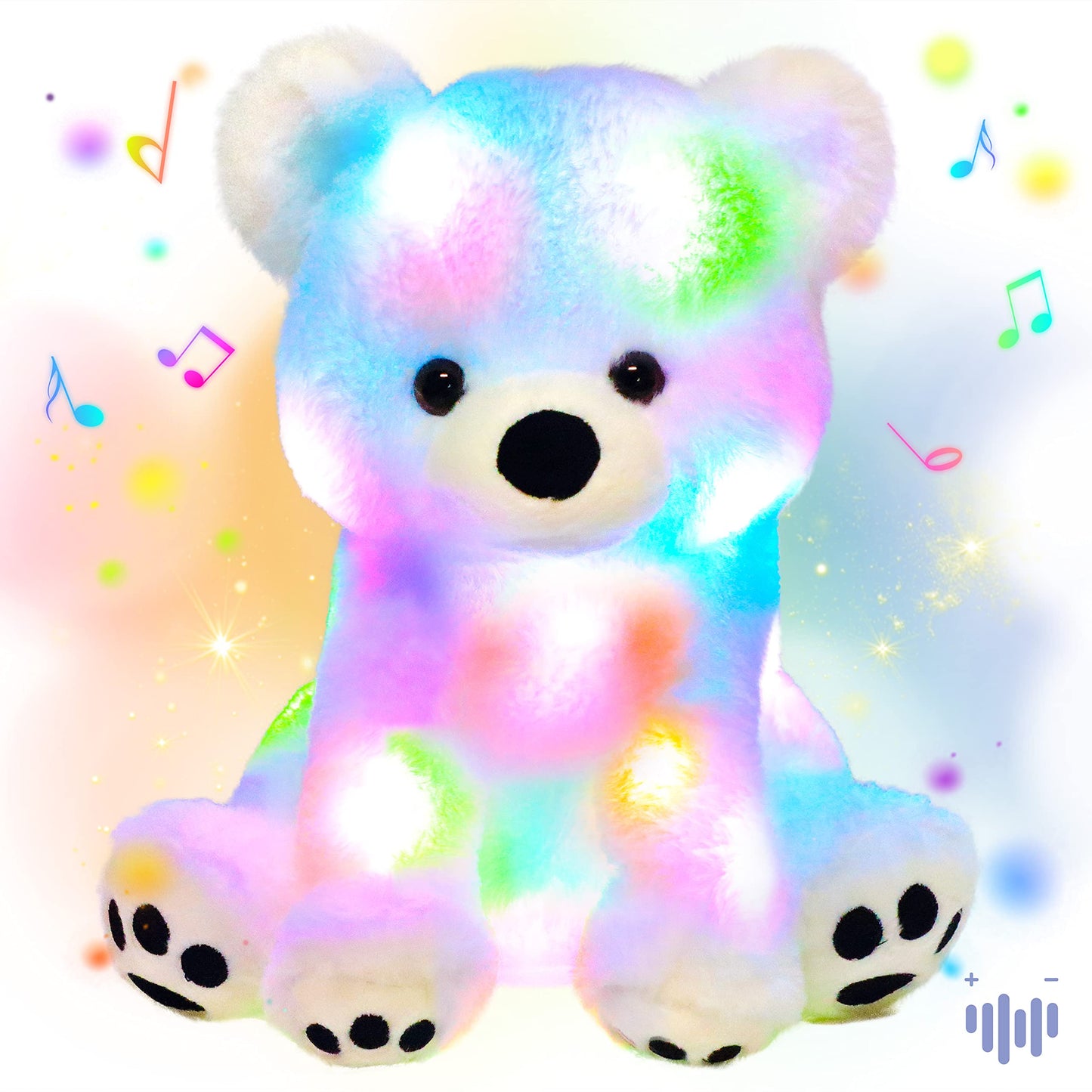 Hopearl LED Musical Stuffed Polar Bear Lighting Up Singing Plush Toy Adjustable Volume Lullaby Animated Soothe Birthday Festival for Kids Toddler Girls, White, 11''