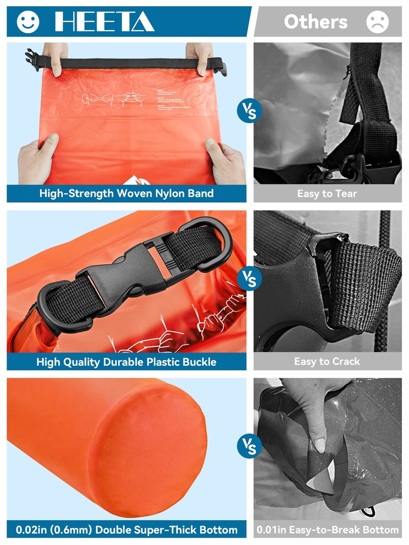 HEETA Dry Bag Waterproof for Women Men, Roll Top Lightweight Dry Storage Bag Backpack with Phone Case for Travel Swimming Boating Kayaking Paddle Board Camping Beach Accessories (Orange, 30L)