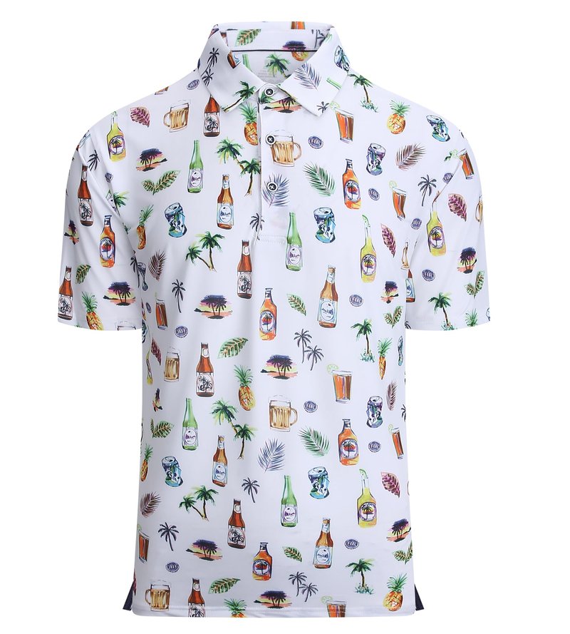 Alex Vando Mens Hawaiian Golf Shirt Moisture Wicking Digital Print Golf Shirts for Men,White Beer,L