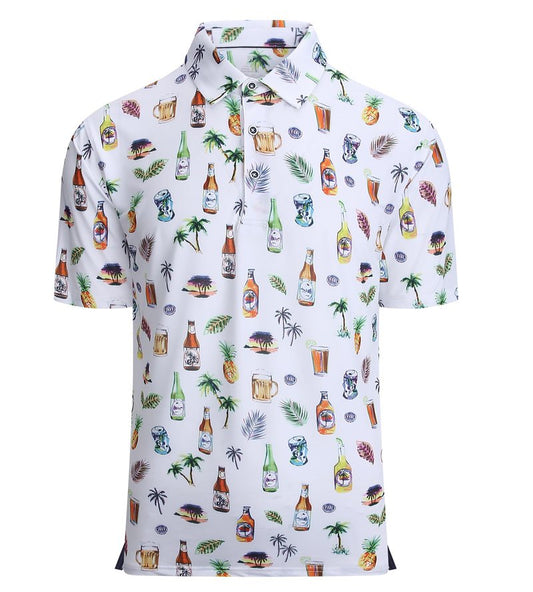 Alex Vando Mens Hawaiian Golf Shirt Moisture Wicking Digital Print Golf Shirts for Men,White Beer,L
