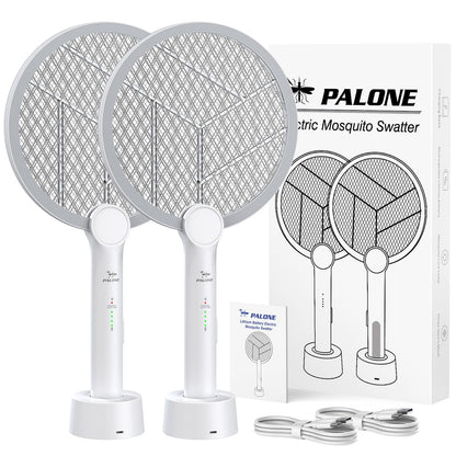 Electric Fly Swatter, 4000V Bug Zapper Racket, 2 in 1 Indoor Outdoor Mosquito Killer with 3-Layer Safety Mesh, Fly Zapper Racket with USB Rechargeable Base for Pest Insect Control 2 Pack
