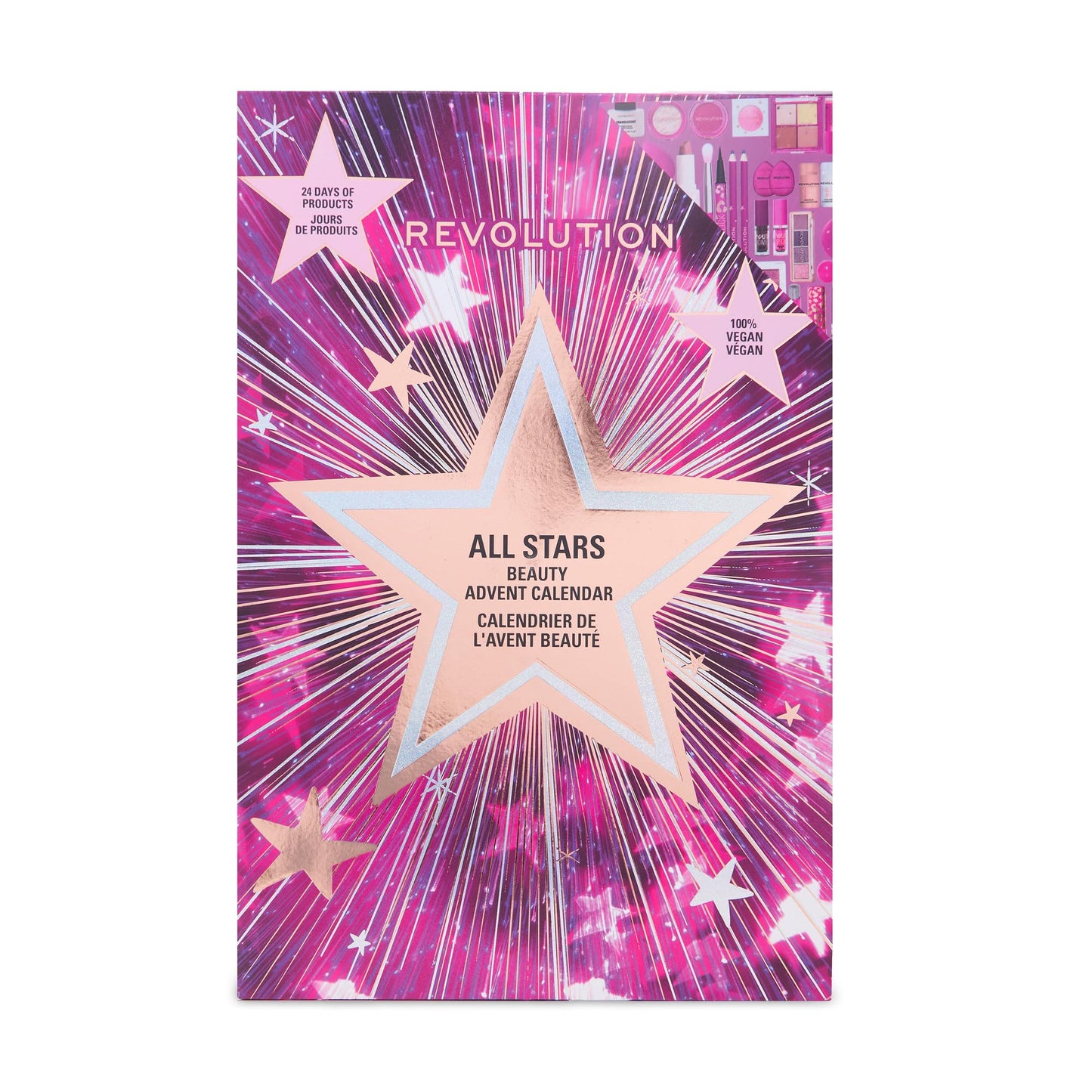 Revolution Makeup Advent Calendar 2025, 24-Piece Beauty Gift Set for Lips, Eyes, & Face, Features Essential Cosmetics & Tools, Vegan & Cruelty-Free