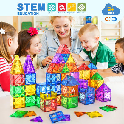 52PCS Magnetic Tiles Toys for 3 Year Old Boys and Girls Magnetic Building Blocks STEM Learning Toys Sensory Montessori Toys for Toddlers Kids