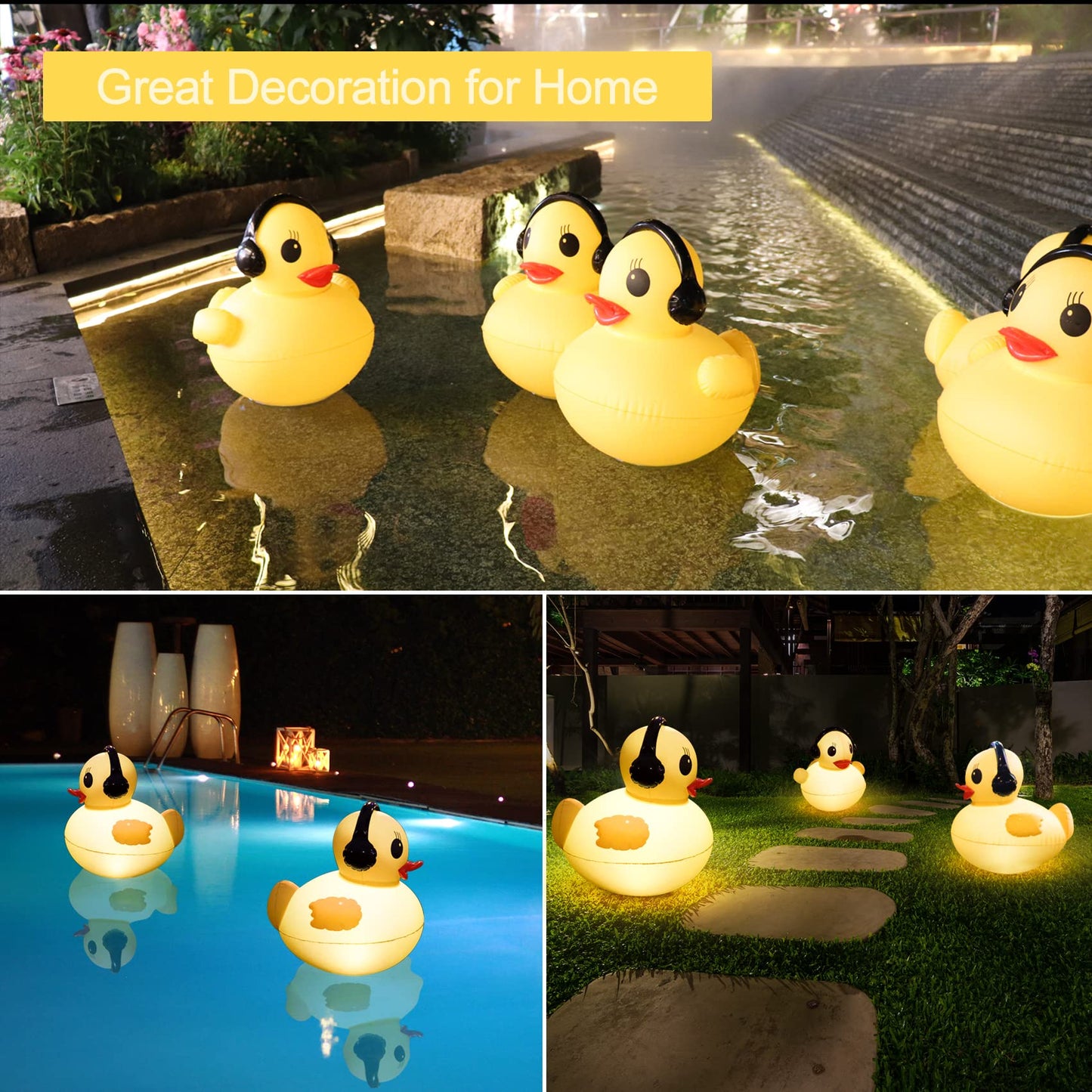 Solar Float Lights for Swimming Pool, Waterproof Pool Lights, 42 cm, Floating Light for Pond Duck Shape, Solar Powered Inflatable Solar Lamp for Pools, Ponds, Garden-2pcs