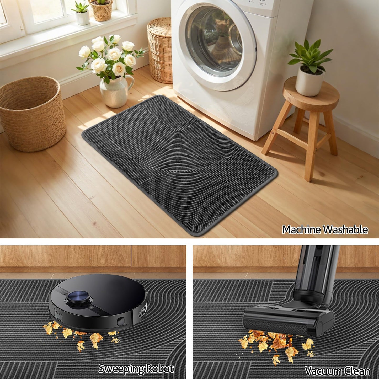 HAPACE Kitchen Mat Set of 2 PCS, Anti Fatigue Kitchen Floor Mat, Kitchen Runner Cushioned Non Slip for Kichen, Office, Balcony, Gray, 17" x 30"+17" x 47"