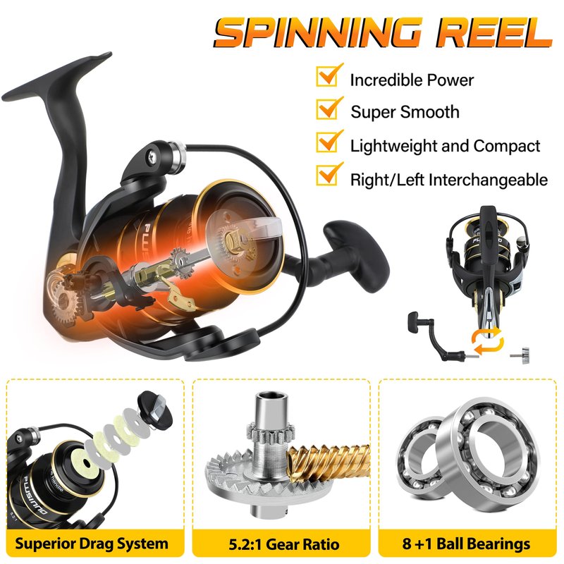 PLUSINNO Fishing Pole, Fishing Rod and Reel Combo,Telescopic Fishing Rod Kit with Spinning Reel, Collapsible Portable Fishing Pole with Carrier Bag for Freshwater Saltwater Fishing Gifts for Men Women
