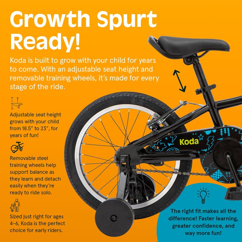 Retrospec Koda Plus Kids Bike for Boys & Girls Ages 4-6 Years - 16" Children's Bicycle, Adjustable Seat & Handlebars, Removable Training Wheels, Front Hand Brakes, Rear Coaster Brake & Safety Bell