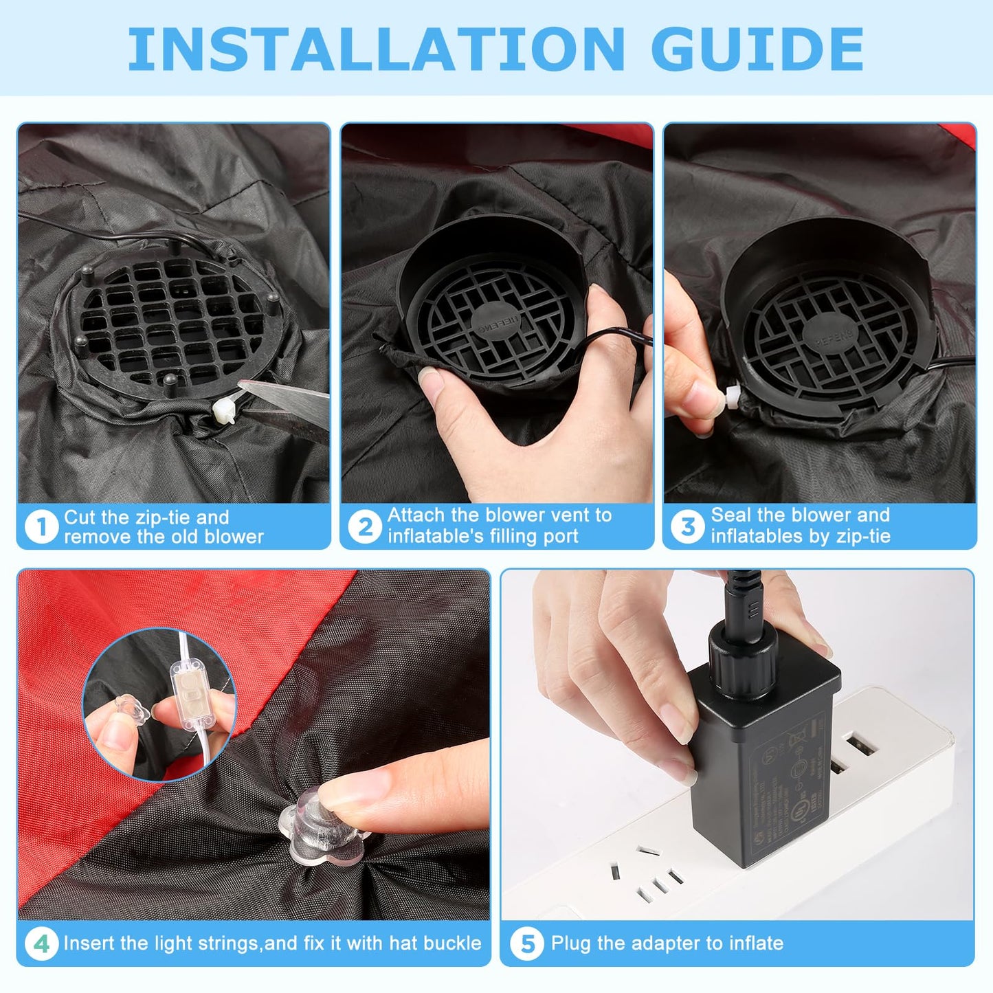 Envanptaz 2-Pack Inflatable Fan Blower Replacement, 12V 1.2A Air Blower for Inflatables with 3 LED Light Strings for Thanksgiving Christmas Halloween Yard Party Holiday Inflatable Decorations