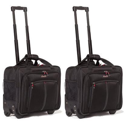 Aerolite Ryanair Priority Boarding, Easyjet Plus, BA, WizzPriority, Jet2 Approved Rolling Padded Laptop Case Bag 2 Wheels - Fits up to 15.6", Business Trolley Hand Cabin Luggage Case (Black x2)