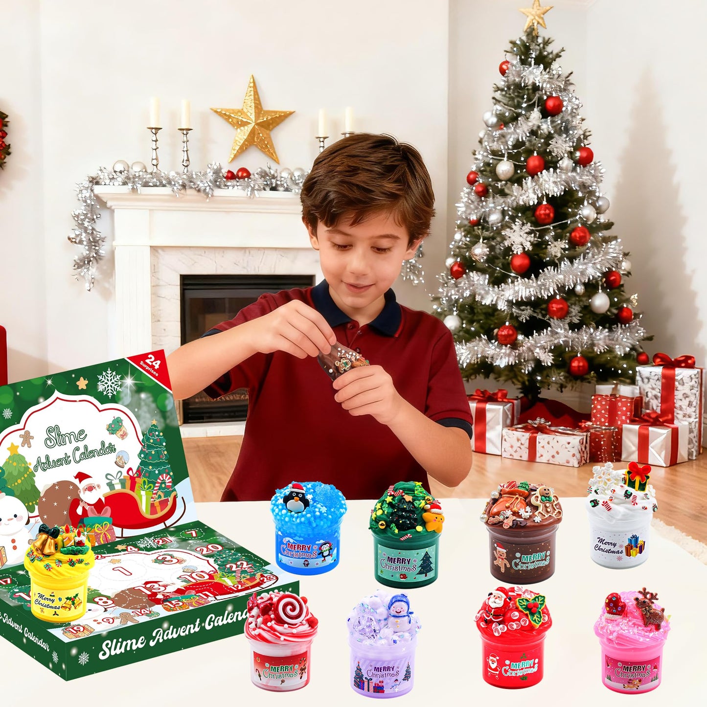 Slime Advent Calendar 2025 Kids, Christmas Countdown Calendars 24 Days of Surprises with Slime Kit Funny Gifts for Toddler Kids Teens Girls 4 5 6 7 8 9 10 11 12 Year Old