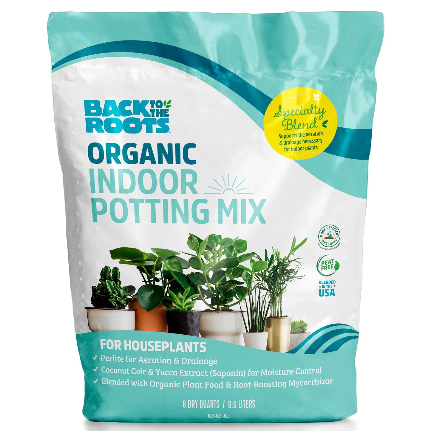 Back to the Roots 100% Organic Indoor Potting Mix (6 Quart), Promotes Healthy Houseplant Growth, Made in The USA