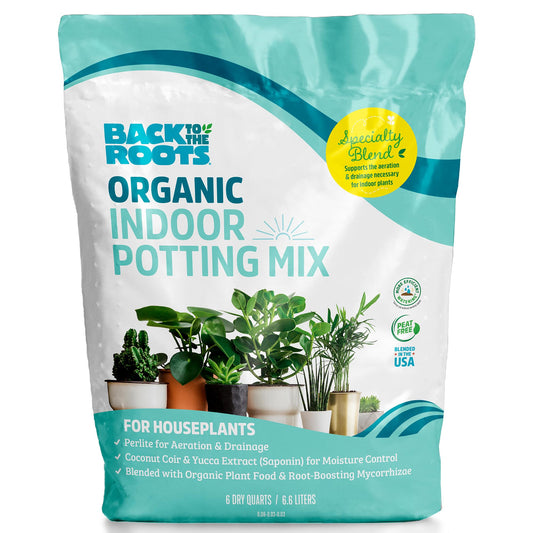 Back to the Roots 100% Organic Indoor Potting Mix (6 Quart), Promotes Healthy Houseplant Growth, Made in The USA