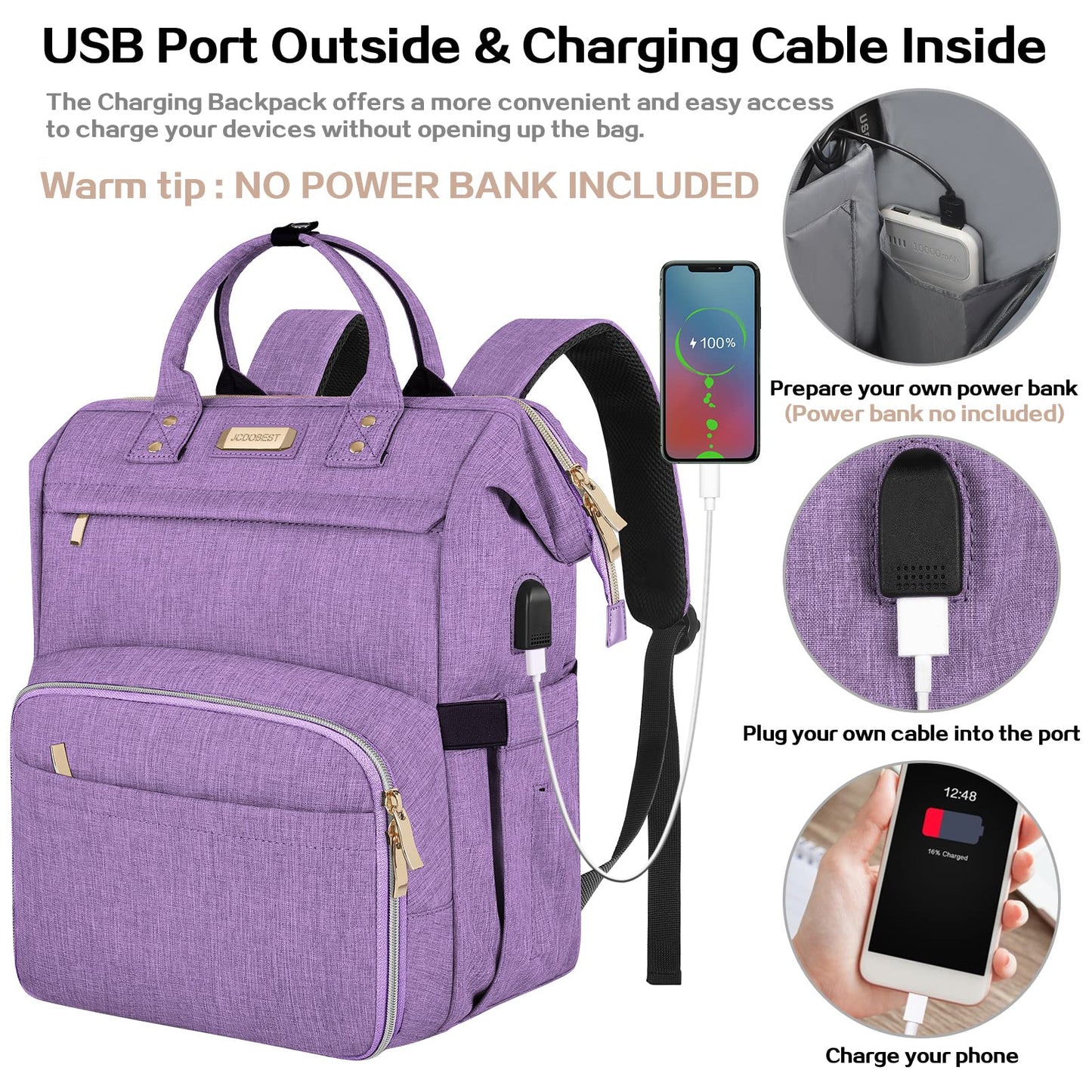 JCDOBEST Lunch Bag Backpack, Insulated Cooler Backpack Lunch Box Laptop Backpack with USB Port for Women Men