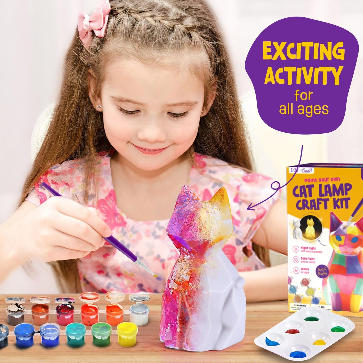Paint Your Own Cat Lamp Kit, Cat Gifts for Girls, Painting kit for Kids 6 7 8 9, Arts and Crafts for Kids Ages 8-12, Art Supplies Toys Girls Boy Birthday Present