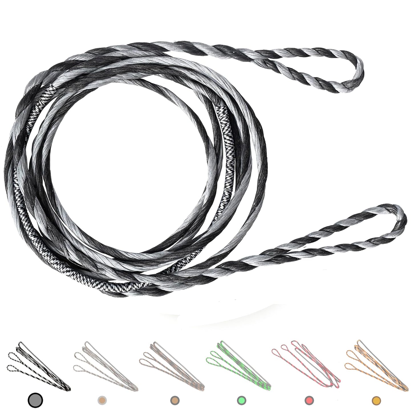 Deerseeker Flemish D97 Bow String Handmade Twist Bowstring 16 Strands 54-70in Fast Flight for Traditional Longbow Recurve Bow Replacement Archery Accessories (Gray+Black, AMO 56"(Actual Length 52"))