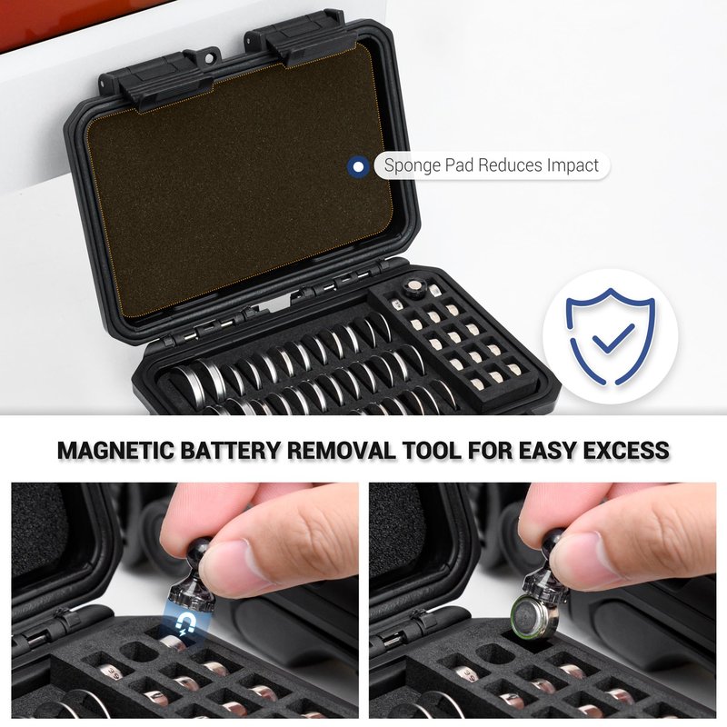 KIWIFOTOS 65 Slots Coin Cell Battery Case for CR2032 CR2016 CR2025 LR44 CR2320 CR2325 CR2330 CR2354 CR2430 CR2450 & LR41 AG13 Button Battery Holder Organizer IP67 Waterproof