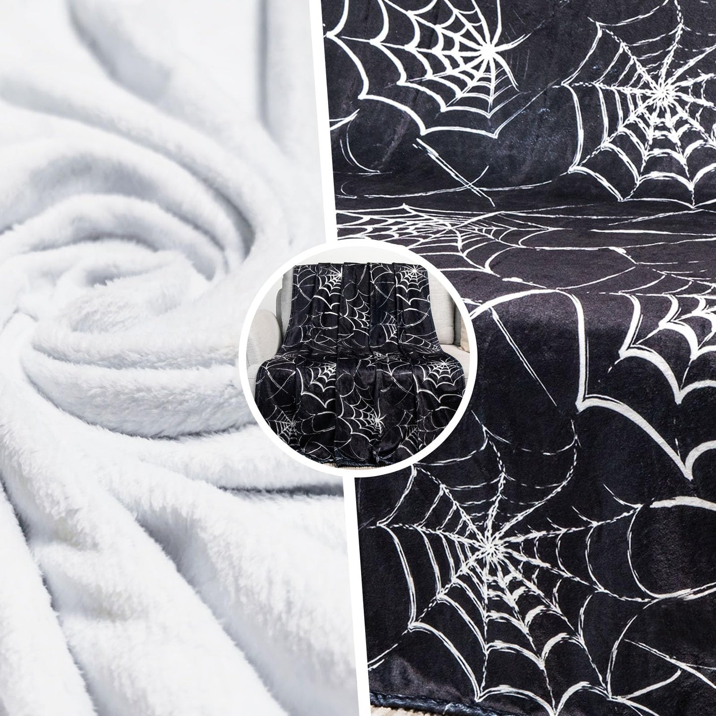 Gothic Spider Web Blanket - Halloween Themed Throw for Goth Room Decor, Black Horror Blanket, Soft Flannel for Couch, Bed, and Haunted Mansion Use (50" x 60")