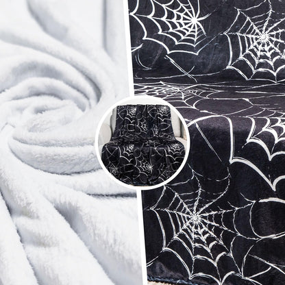 Gothic Spider Web Blanket - Halloween Themed Throw for Goth Room Decor, Black Horror Blanket, Soft Flannel for Couch, Bed, and Haunted Mansion Use (50" x 60")