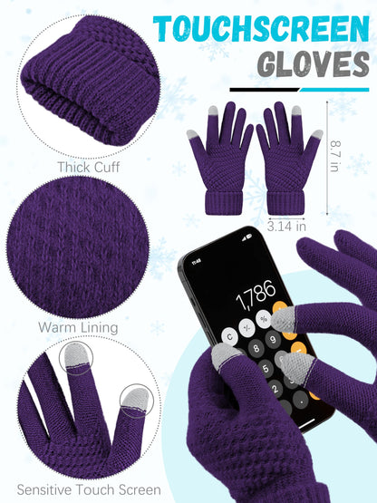 LOROME Winter Beanie Hat Scarf Gloves, Warm Fleece Knit Winter Hats Touch Screen Gloves Neck Scarf Set Winter Gifts for Women Men
