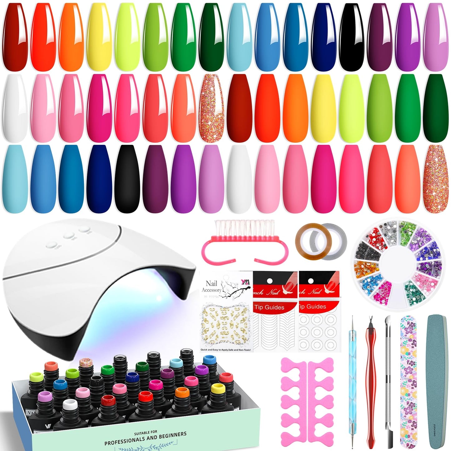 VANREESA 42 Pcs Gel Nail Polish Kit with U V Light 24 Popular Colors Gel Polish Nail Kit Green Blue Purple Pink Orange Complete Nail Kit with Manicure Tools Gifts for Women Girls