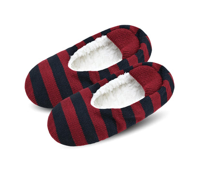 VAGUKU Mens Cozy Soft Sole Slipper Socks With Non Skid Bottoms, Warm Slipper Socks With Grippers For Men, Fuzzy House Slippers(Red Lattice01,10-13)