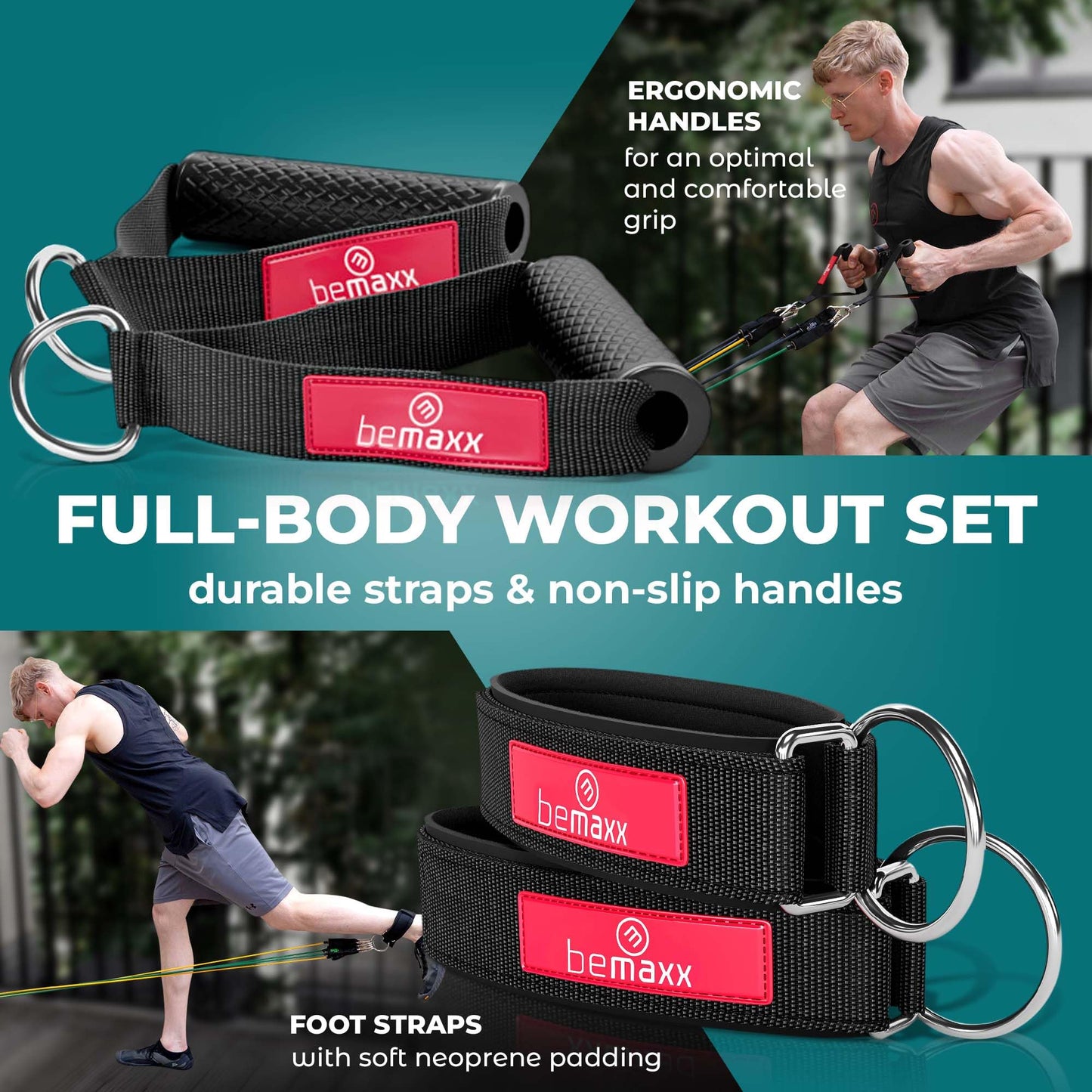 Resistance Bands Set with Handles, Door Anchor, Ankle Straps + Exercise Ebook, 5 Long Latex Tubes Premium Heavy Duty Expander Cords, Full Body Butt Leg Fitness Workout Women, Powerlifting Training Men