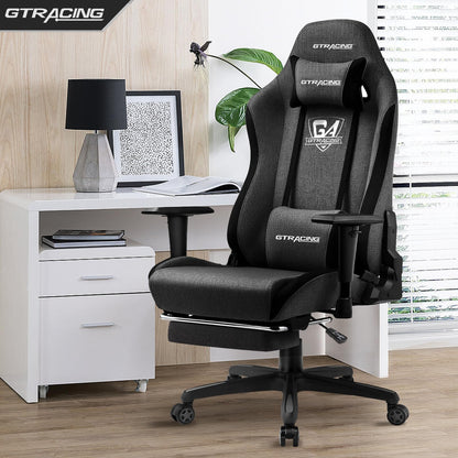 GTRACING Gaming Chair with Footrest, Fabric Breathable Big and Tall Ergonomic Computer Chair 350 lbs with Adjustable Lumbar Support and Recliner, High Back Game Chair for Office Gaming, Darkgray