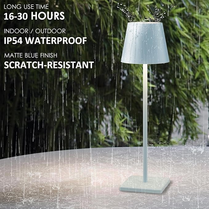 2 Packs Rechargeable LED Table Lamp,Outdoor Cordless Table Lamp Waterproof Portable, Stepless Dimmable Modern Lamp for Restaurant/Bedroom/Outdoor (Blue)