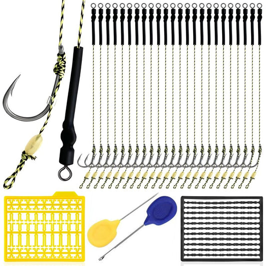 YOTO Carp Rig Set – 24Pcs High Carbon Steel Curved Barbed Hooks with Swivel, Hair Rig Design for Boilie Fishing, Braided Line Fishing Equipment, Size #6