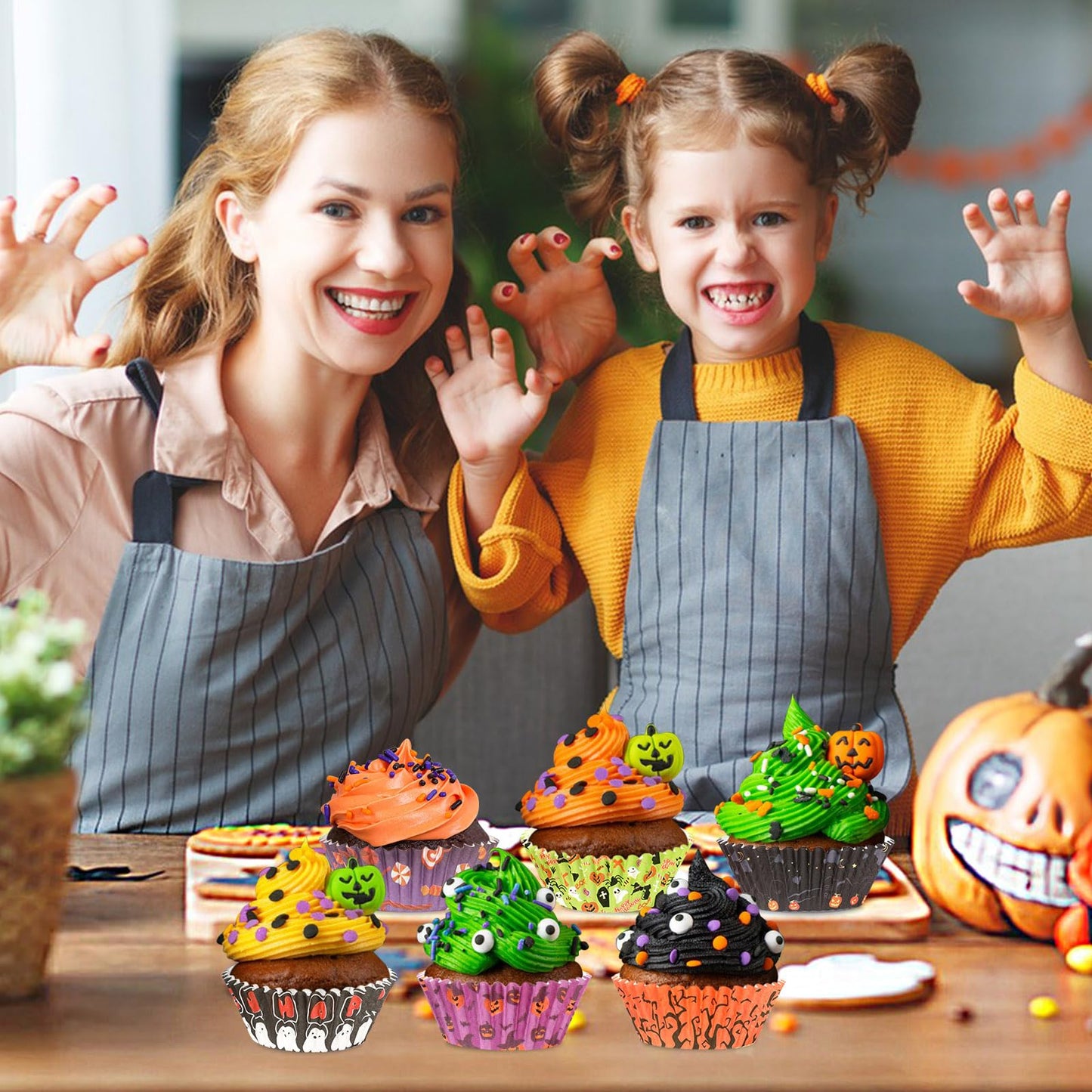 SANNIX 450pcs Halloween Cupcake Liners, Ghost Pumpkin Baking Cups Standard Cupcake Wrappers Paper Wraps Muffin Liners for Halloween Party Candy Cake Decorations Supplies(9 Designs)