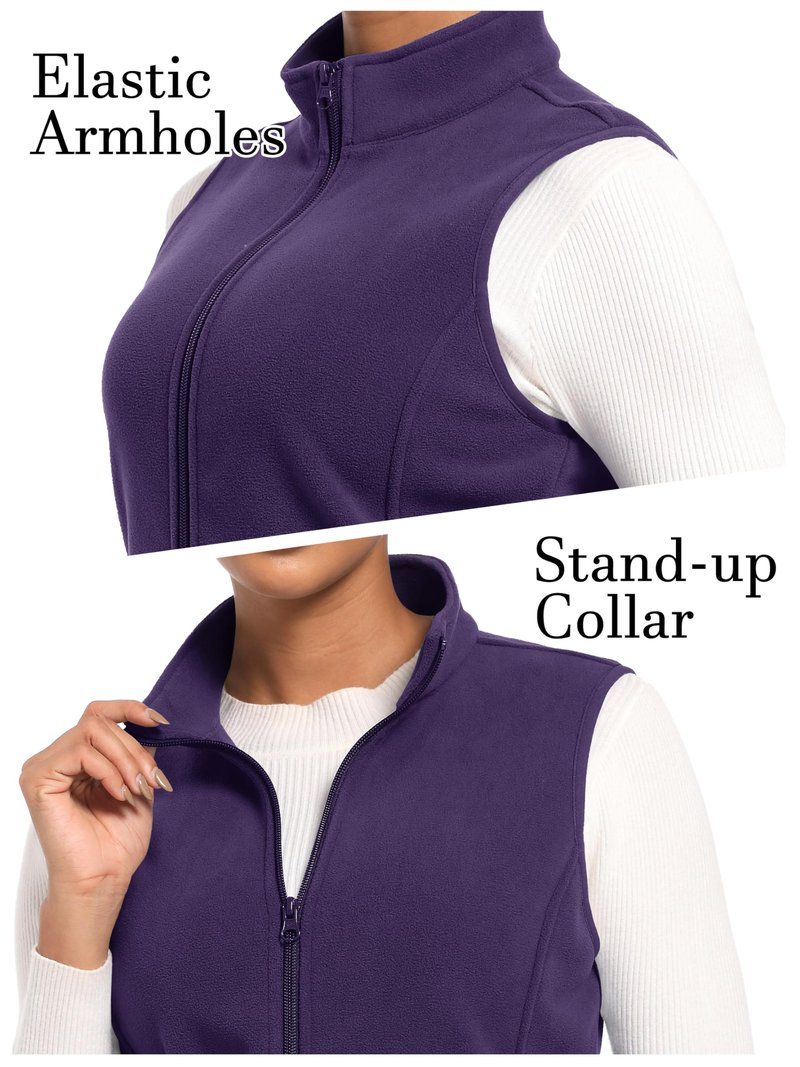 MAGCOMSEN Vest Jackets for Women Polar Fleece Outerwear Full Zip Athletic Vest Lightweight Winter Dark Purple XL