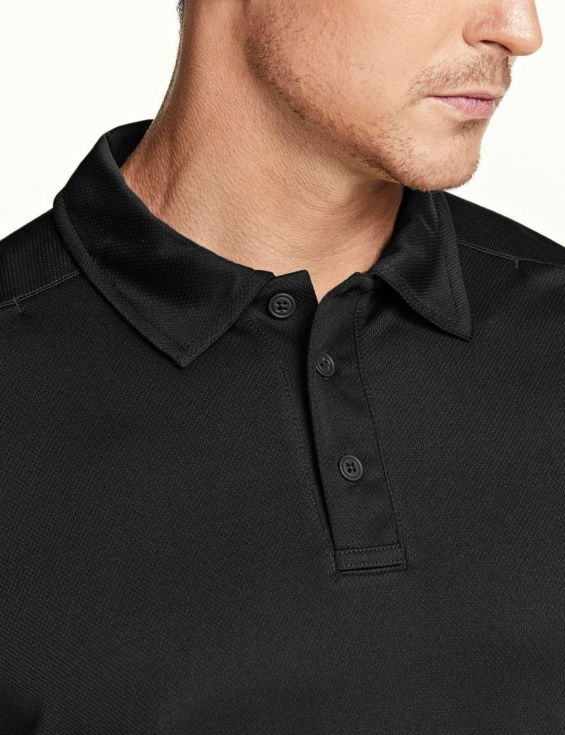 CQR Men's Quick Dry Tactical Polo Shirt, Lightweight Breathable Performance Polo, Short Sleeve UPF 50+ Outdoor Golf Shirt, Frost Pro Black, Large
