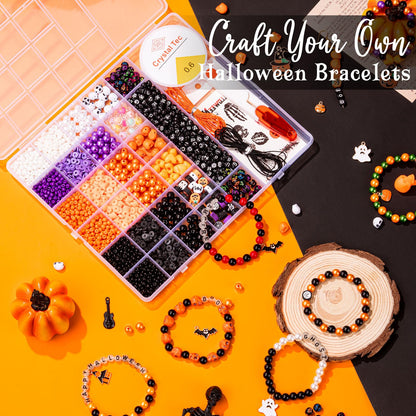 Goldwise Halloween Friendship Bracelet Kit for Kids,1 Box Halloween Beads and Black Letter (A-Z) for Jewelry Making, Varieties of Charms Jewelry Making，DIY Crafts for Gifts Party