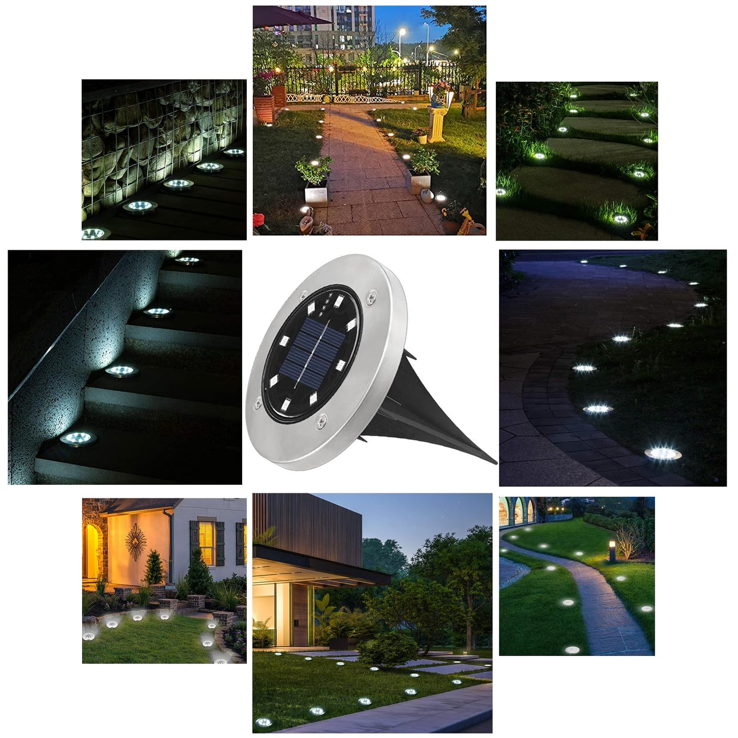 Joomer Outdoor Solar Garden Lights, 8 LED Solar Powered Ground White Lights Waterproof Garden Solar Disk Lights for Pathway Yard Walkway Patio Lawn Path(12 Pack)