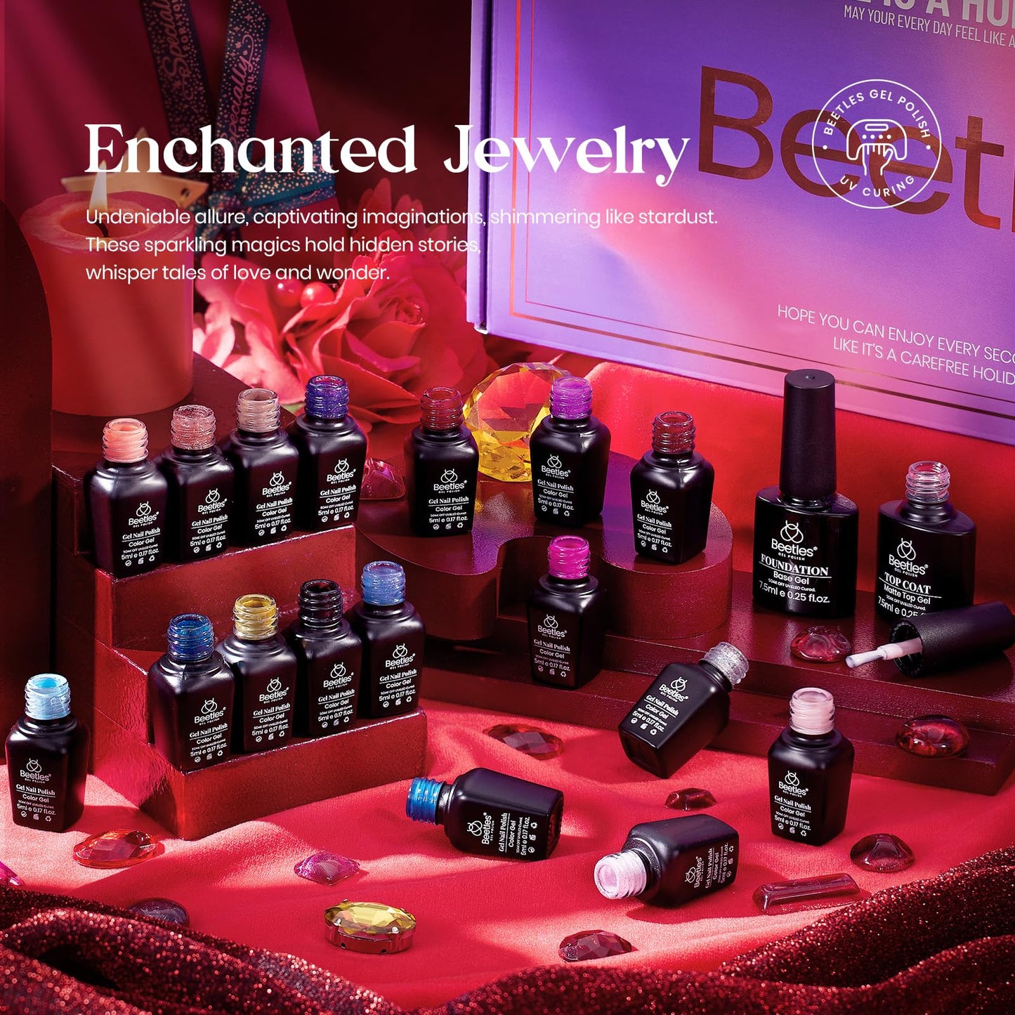 Beetles Halloween Gel Nail Polish - 39 Pcs Jelly Nail Set Glitter Changing Nail Polish Kit Treasure Box Collection with 3Pcs Base Matte and Glossy Top Soak Off Nails